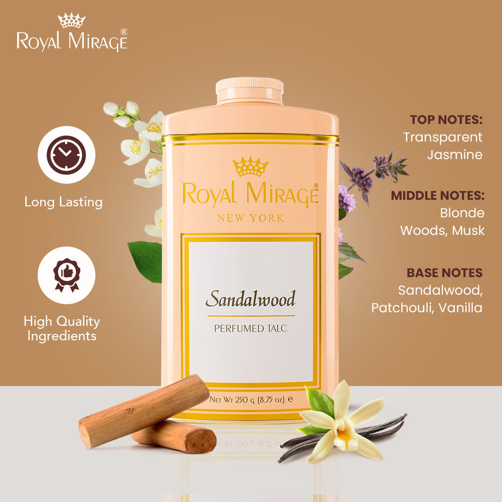ROYAL MIRAGE TALC 250GM SANDALWOOD