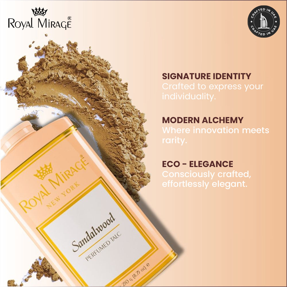 ROYAL MIRAGE TALC 250GM SANDALWOOD