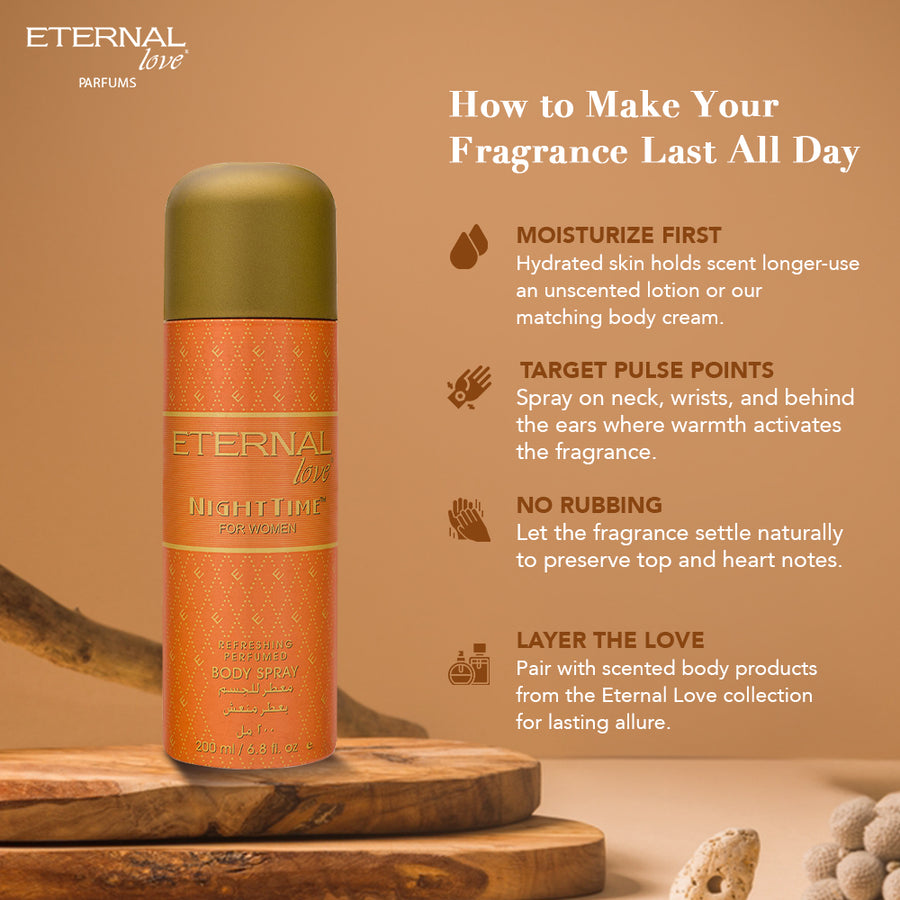 ETERNAL LOVE BODY SPRAY 200ML NIGHT TIME WOMEN - A+ Image 6