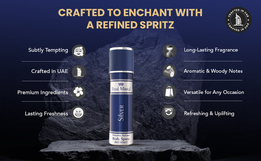 ROYAL MIRAGE BODY SPRAY 200ML SILVER - A+ Image 4