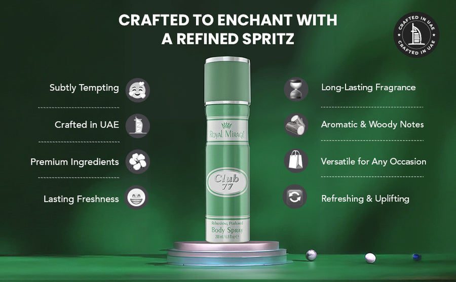 ROYAL MIRAGE BODY SPRAY 200ML CLUB 77 - A+ Image 4