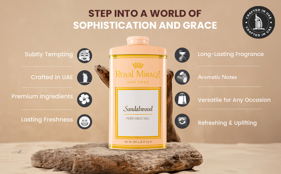 ROYAL MIRAGE TALC 250GM SANDALWOOD - A+ Image 4